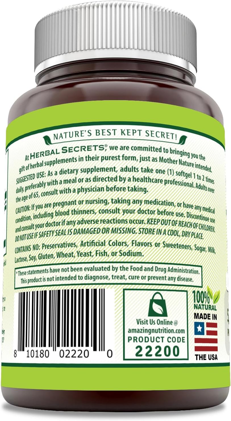 Herbal Secrets Garlic Supplement - 5000mg Per Serving - 120 Softgels - Non-GMO - Gluten Free - USA Made