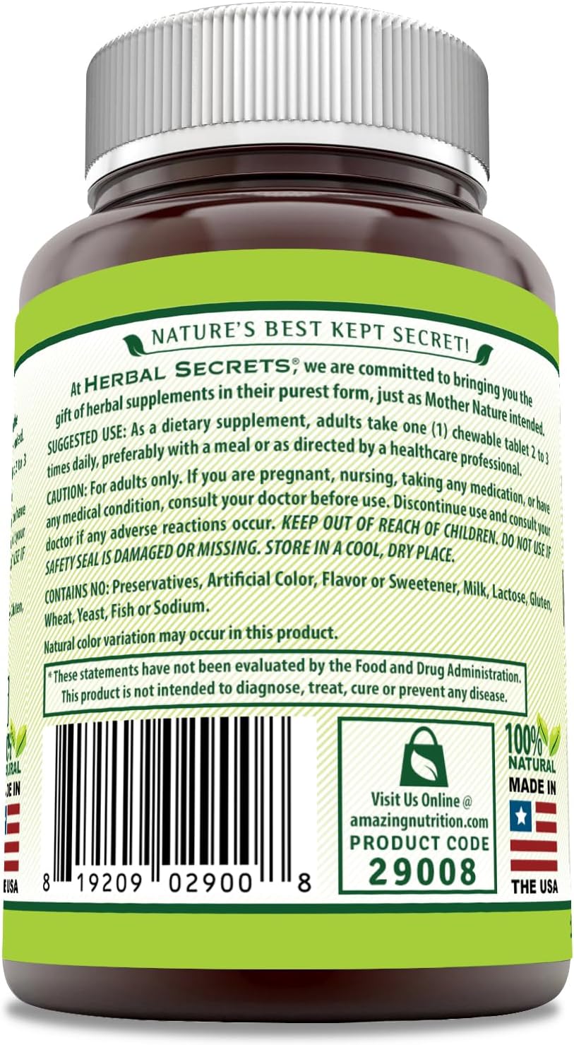 Herbal Secrets Immune Support Chewable Tablets - Berry Flavor with Vitamin C, Elderberry, Echinacea, Marshmallow & Mullein