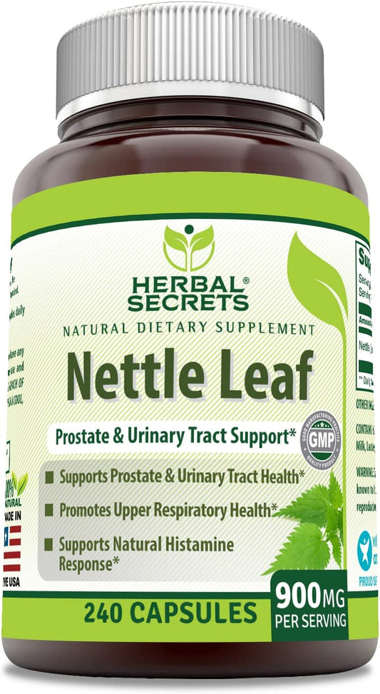 Herbal Secrets Nettle Leaf Capsules 900mg - Promotes Urinary & Prostate Health - Respiratory Support - 240 Servings
