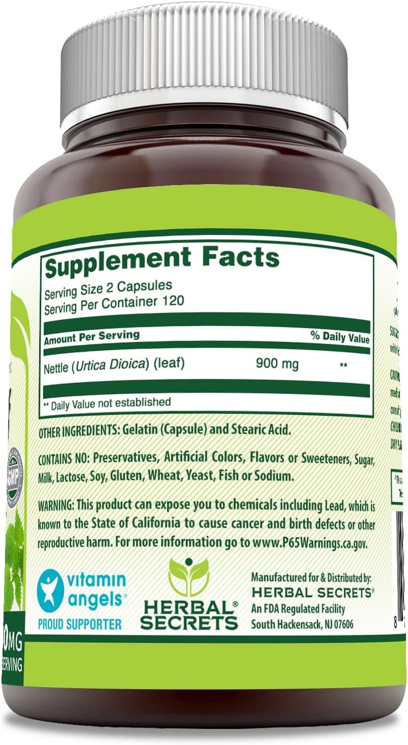 Herbal Secrets Nettle Leaf Capsules 900mg - Promotes Urinary & Prostate Health - Respiratory Support - 240 Servings