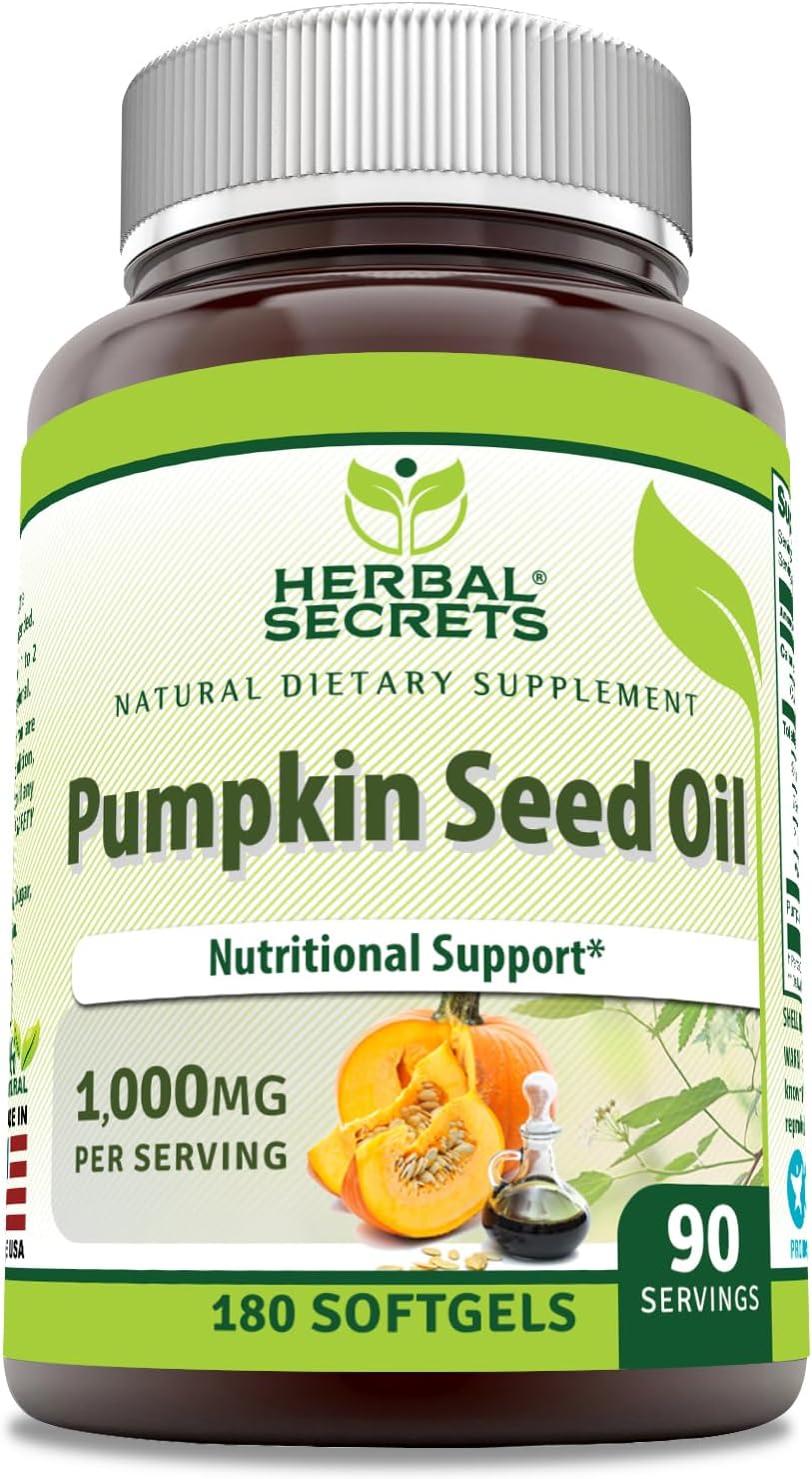 Herbal Secrets Pumpkin Seed Oil 1000 Mg Softgels - 180 Count - Non-GMO & Gluten Free - USA-Made Supplement