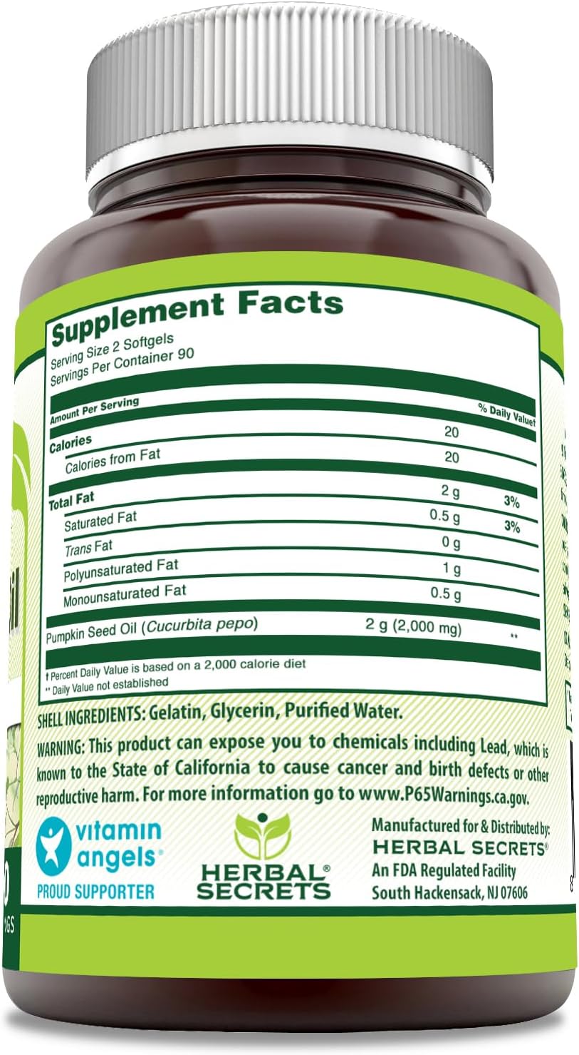 Herbal Secrets Pumpkin Seed Oil 1000 Mg Softgels - 180 Count - Non-GMO & Gluten Free - USA-Made Supplement