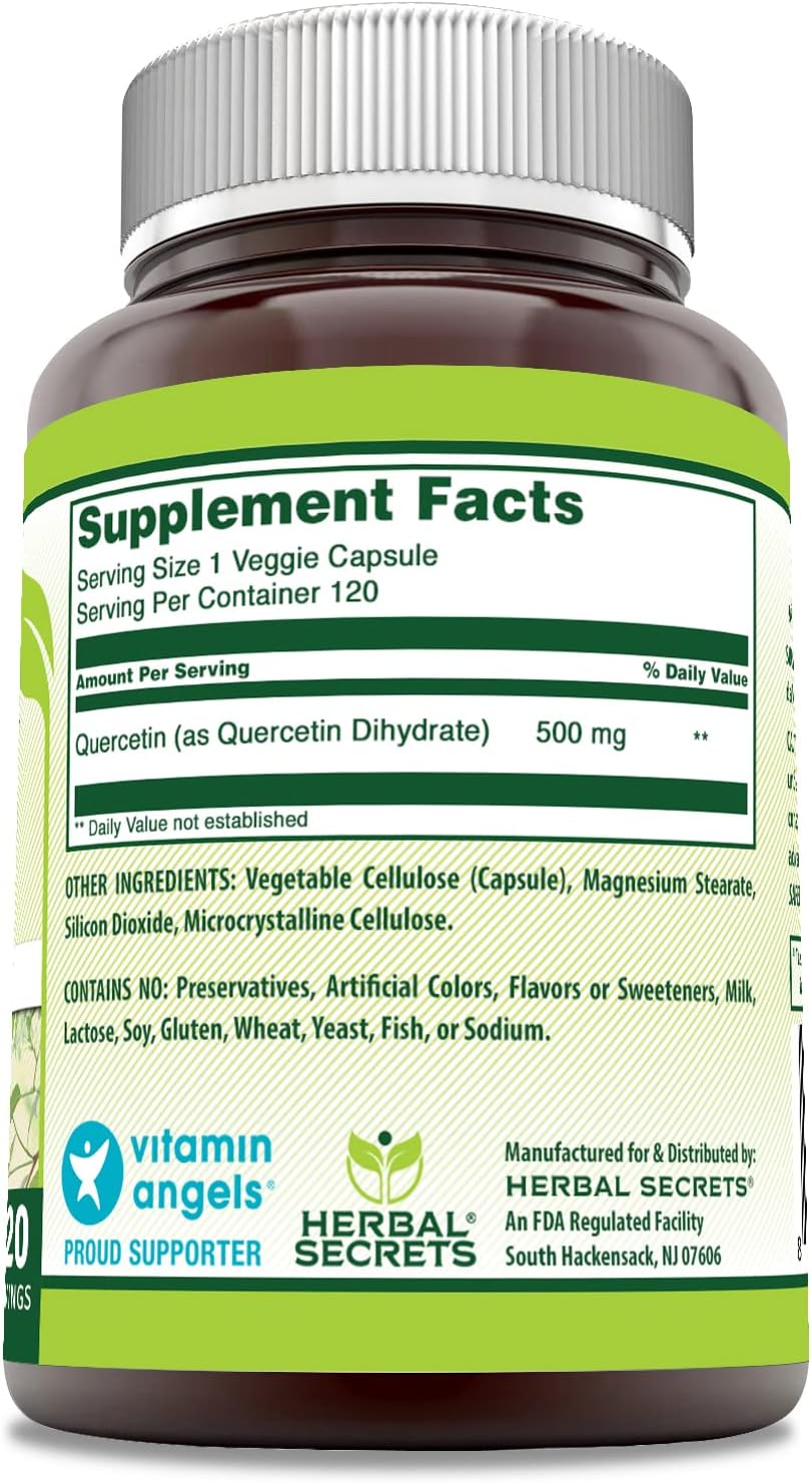 Herbal Secrets Quercetin 500mg Capsules - Non-GMO, Gluten-Free, Made in USA - 120 Count