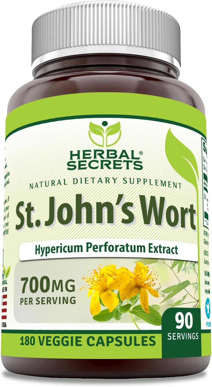 Herbal Secrets St. John's Wort 700mg Supplement - 180 Veggie Capsules - Non-GMO & Gluten Free - USA Made