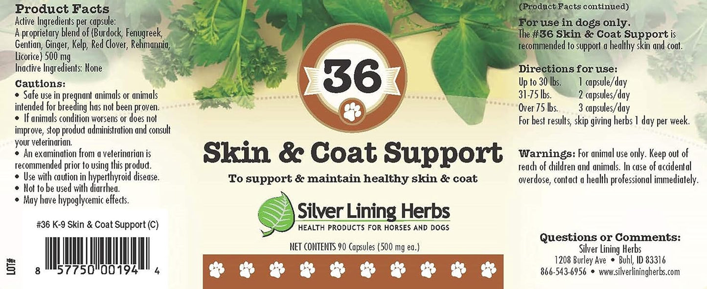 Herbal Skin & Coat Supplement for Dogs - 90 Capsules - Support Against Environmental Factors - Natural Canine Skin & Coat Fortifier