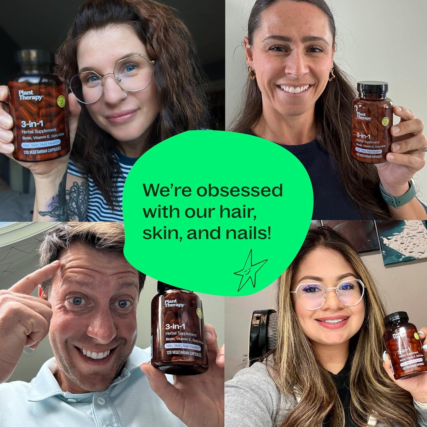 Herbal Supplement Capsules with 3-in-1 Benefits: Skin, Hair, Nails, 3,500 mcg Biotin, 120 Veg Capsules, USA Made