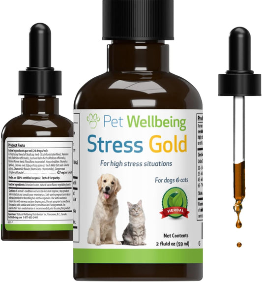 Herbal Supplement for Dogs with Occasional High Stress - Supports Relaxation during Travel & Vet Trips - Veterinarian-Formulated Stress Gold - 2 oz