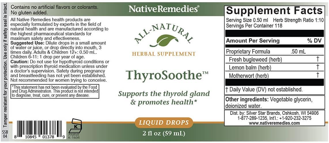 Herbal Supplement for Thyroid Support - Soothes Thyroid Gland, Promotes Endocrine System Balance - 59 mL