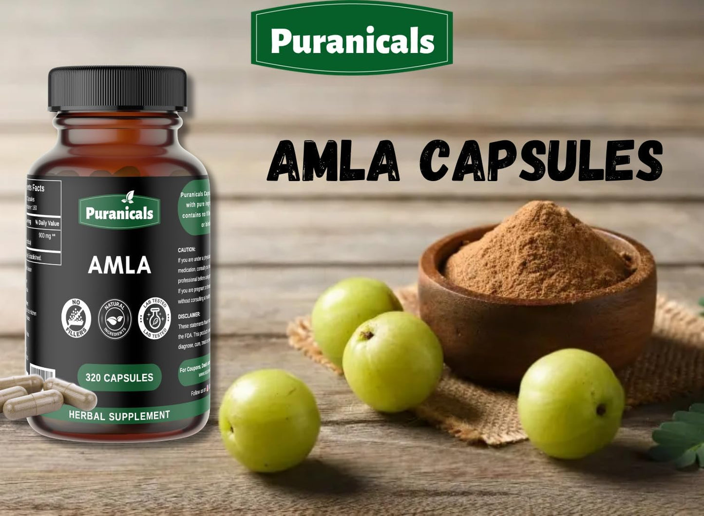 Herbal Supplement with Amla Powder for Immunity, Skin, and Hair Health - 320 Capsules, 900mg Per Serving