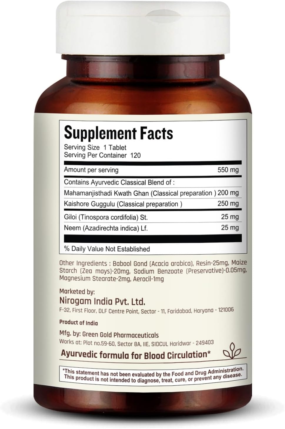 Herbal Tablets for Blood Cleaning and Support for Blue & Yellow Hands in Cold Weather | Nirogam Raynomore Supplement | 120 Tablets