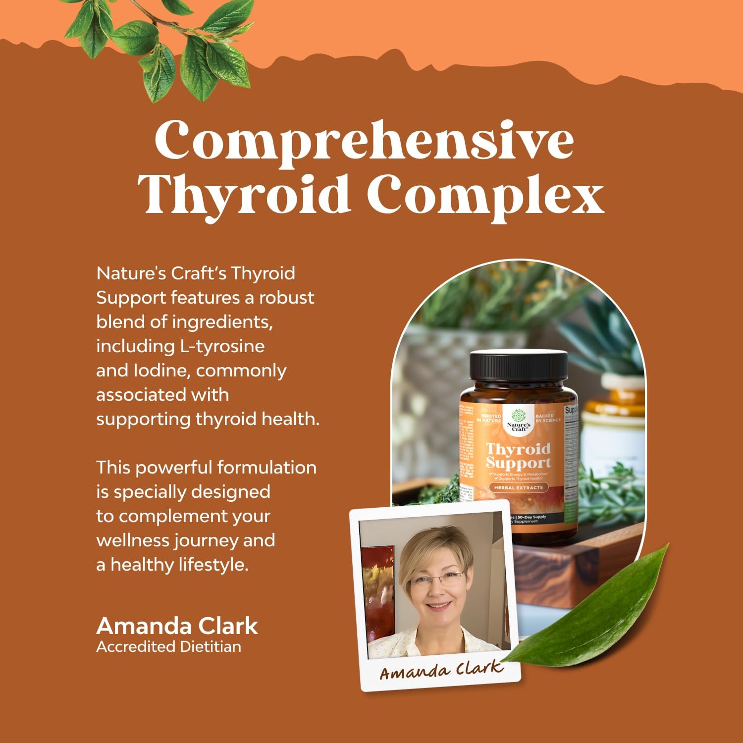 Herbal Thyroid Support Complex - Natural Supplement with Kelp, L-Tyrosine, Bladderwrack, Selenium & Ashwagandha - Hormone Balance and Energy Boost - 120 Capsules