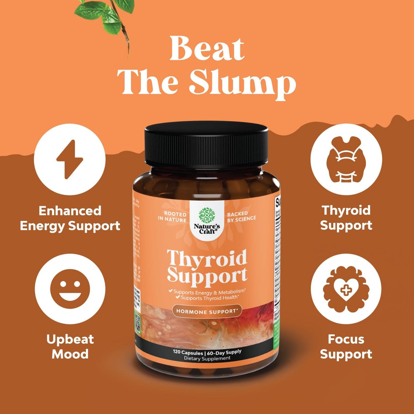 Herbal Thyroid Support Complex - Natural Supplement with Kelp, L-Tyrosine, Bladderwrack, Selenium & Ashwagandha - Hormone Balance and Energy Boost - 120 Capsules