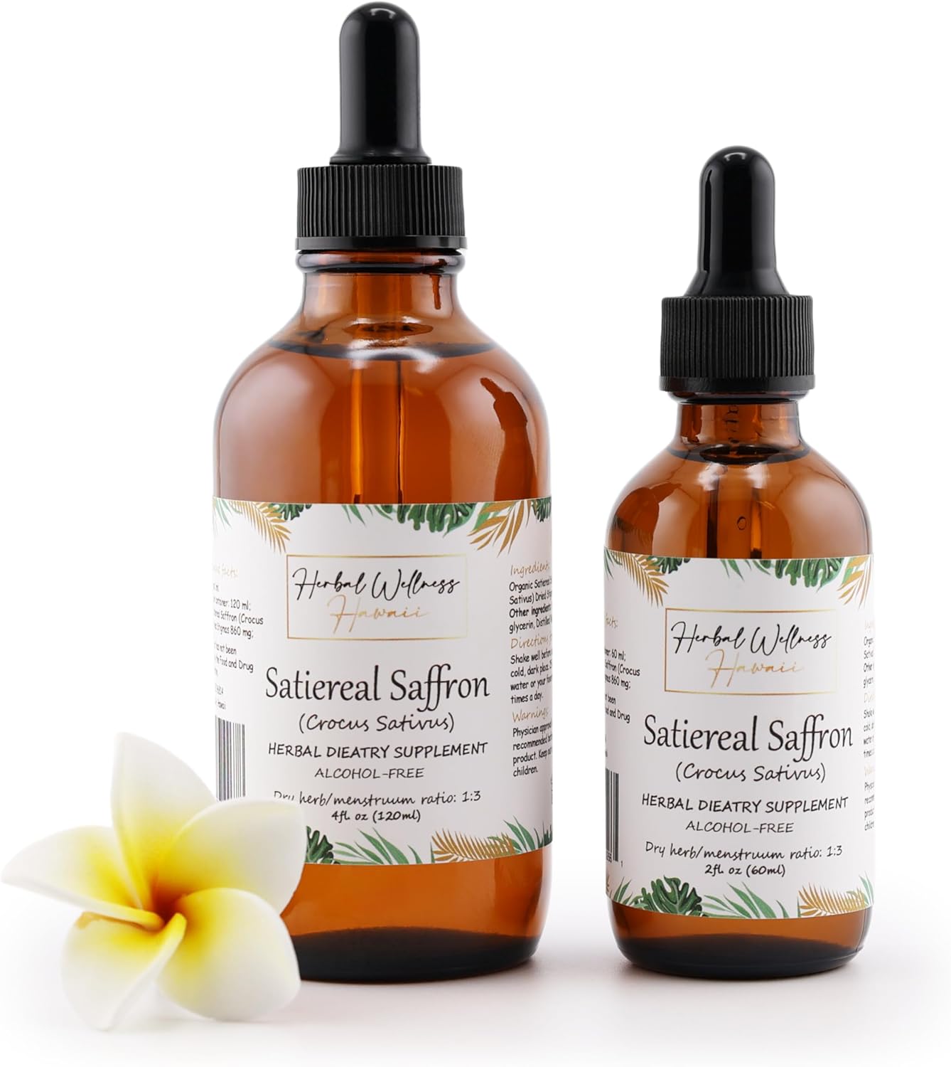 Herbal Wellness Hawaii Satiereal Saffron Liquid Extract - Mood and Well-Being Supplement, Alcohol-Free - 4 Fl.oz