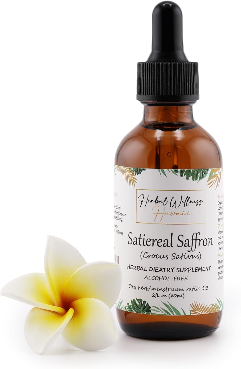 Herbal Wellness Hawaii Satiereal Saffron Liquid Extract - Mood and Well-Being Supplement, Alcohol-Free - 4 Fl.oz