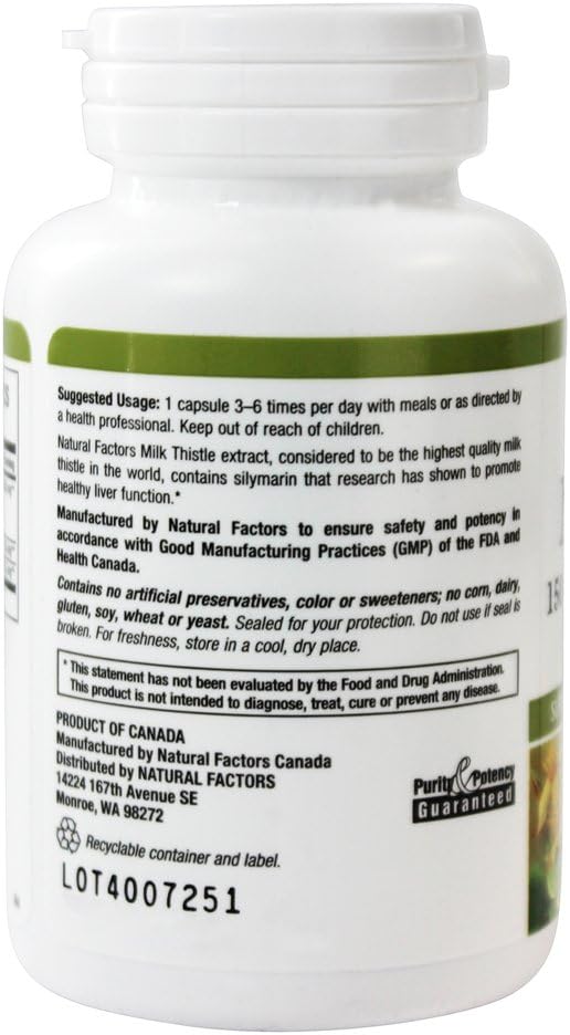 HerbalFactors Milk Thistle 250mg Capsules with Dandelion and Turmeric for Liver Health - 60 Count