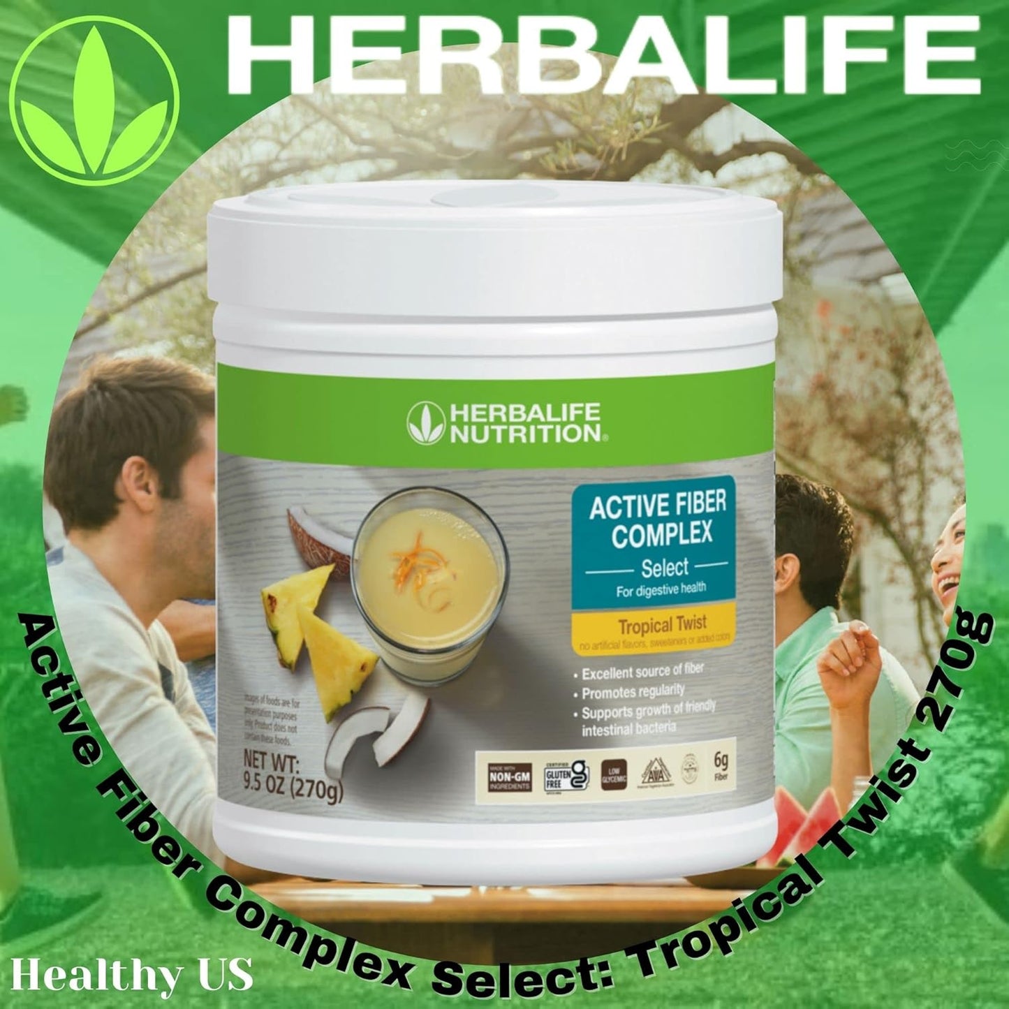 Herbalife Active Fiber Complex Select: Tropical Twist 270g - Digestive Health, Non-GMO, Vegetarian, Gluten-Free