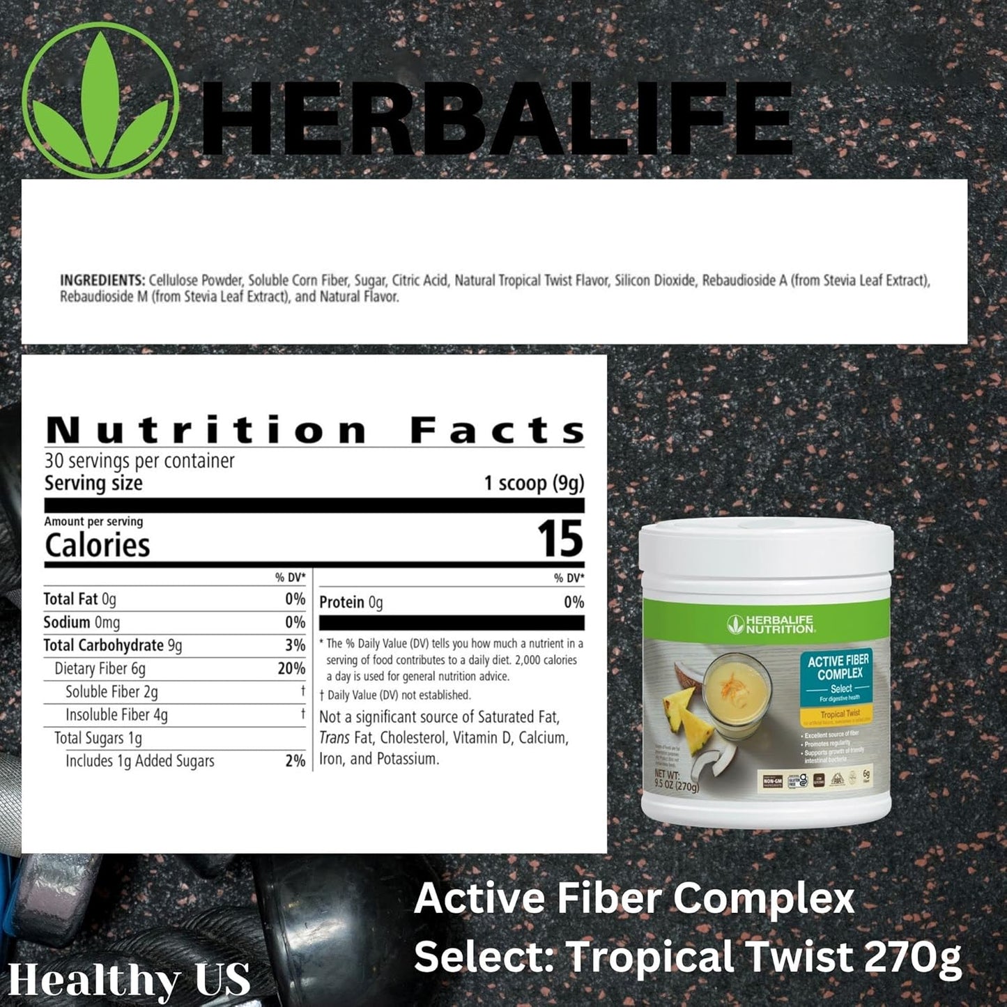Herbalife Active Fiber Complex Select: Tropical Twist 270g - Digestive Health, Non-GMO, Vegetarian, Gluten-Free