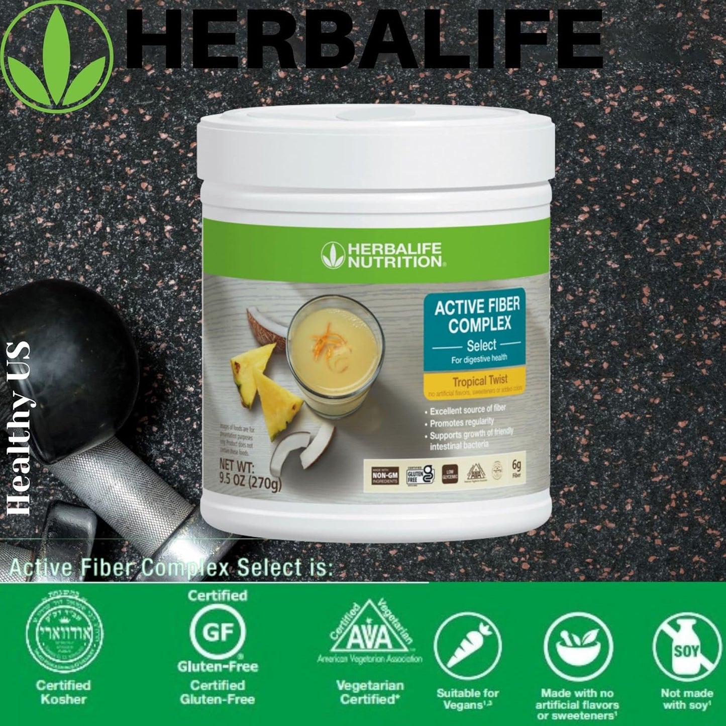 Herbalife Active Fiber Complex Select: Tropical Twist 270g - Digestive Health, Non-GMO, Vegetarian, Gluten-Free
