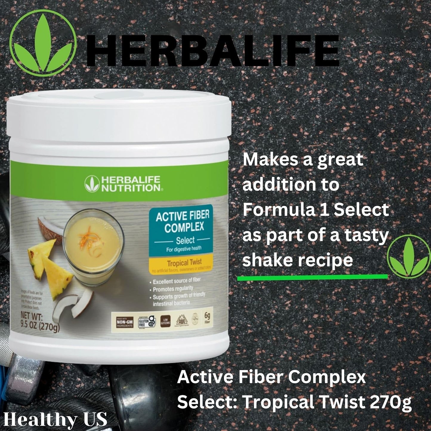 Herbalife Active Fiber Complex Select: Tropical Twist 270g - Digestive Health, Non-GMO, Vegetarian, Gluten-Free