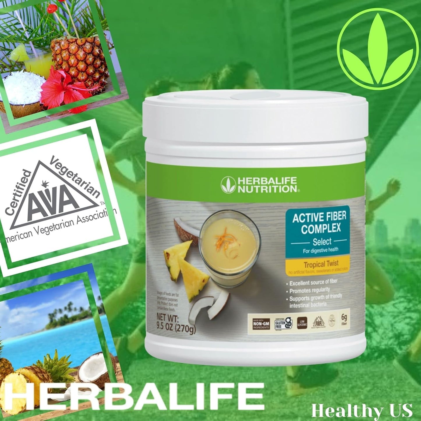 Herbalife Active Fiber Complex Select: Tropical Twist 270g - Digestive Health, Non-GMO, Vegetarian, Gluten-Free