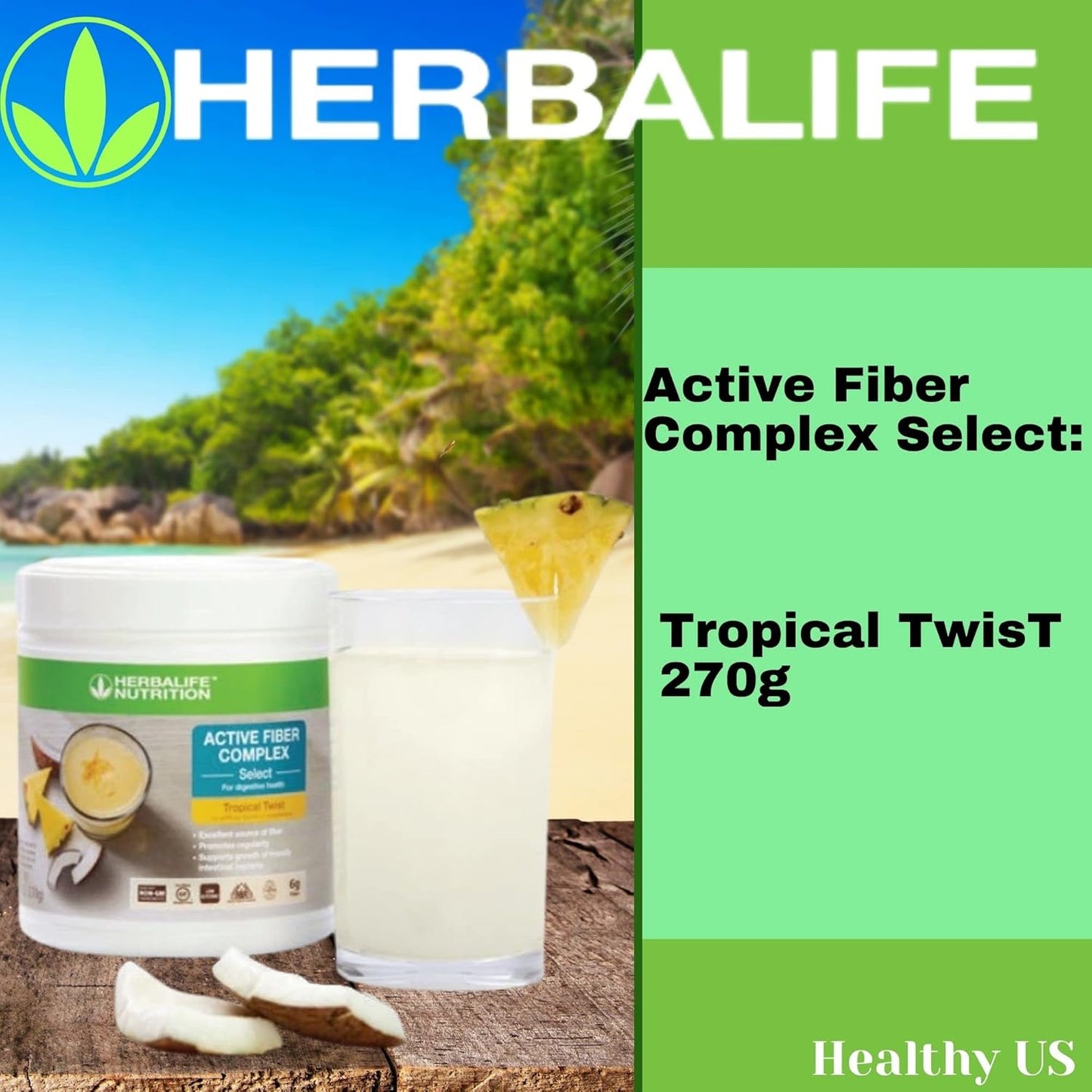 Herbalife Active Fiber Complex Select: Tropical Twist 270g - Digestive Health, Non-GMO, Vegetarian, Gluten-Free