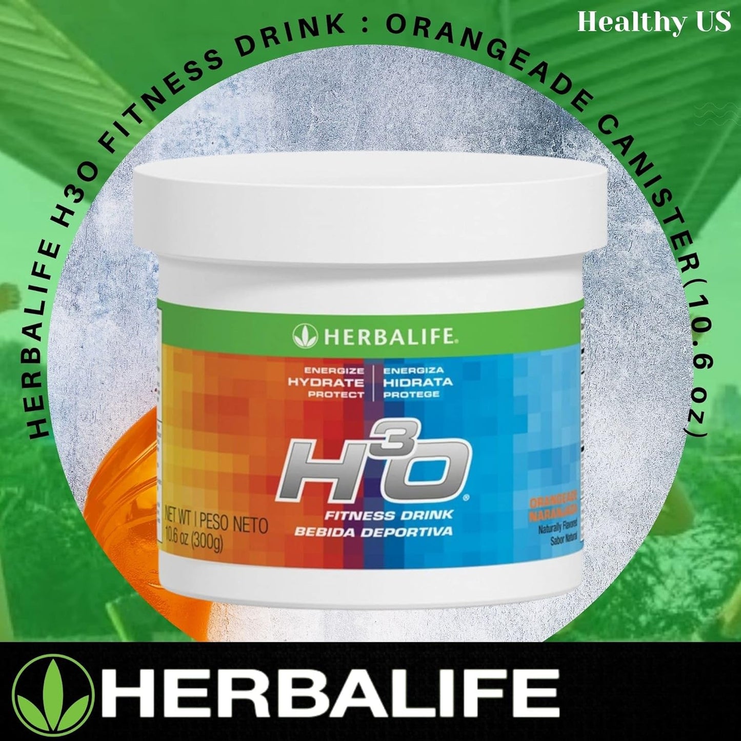 Herbalife H³O Fitness Drink: Orangeade Canister - 10.6 Oz (300g) - Carbohydrate Blend for Energy - Energize, Hydrate, Protect - Naturally Flavored