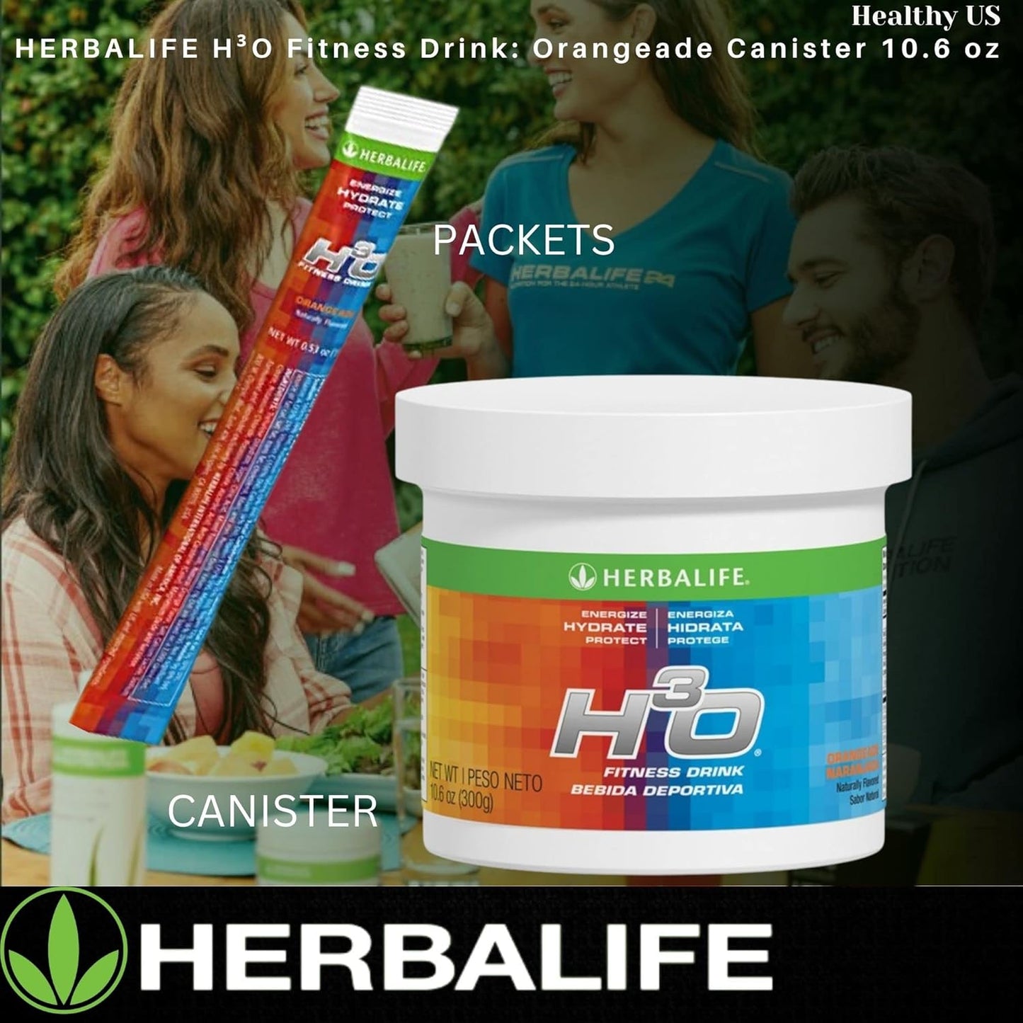 Herbalife H³O Fitness Drink: Orangeade Canister - 10.6 Oz (300g) - Carbohydrate Blend for Energy - Energize, Hydrate, Protect - Naturally Flavored
