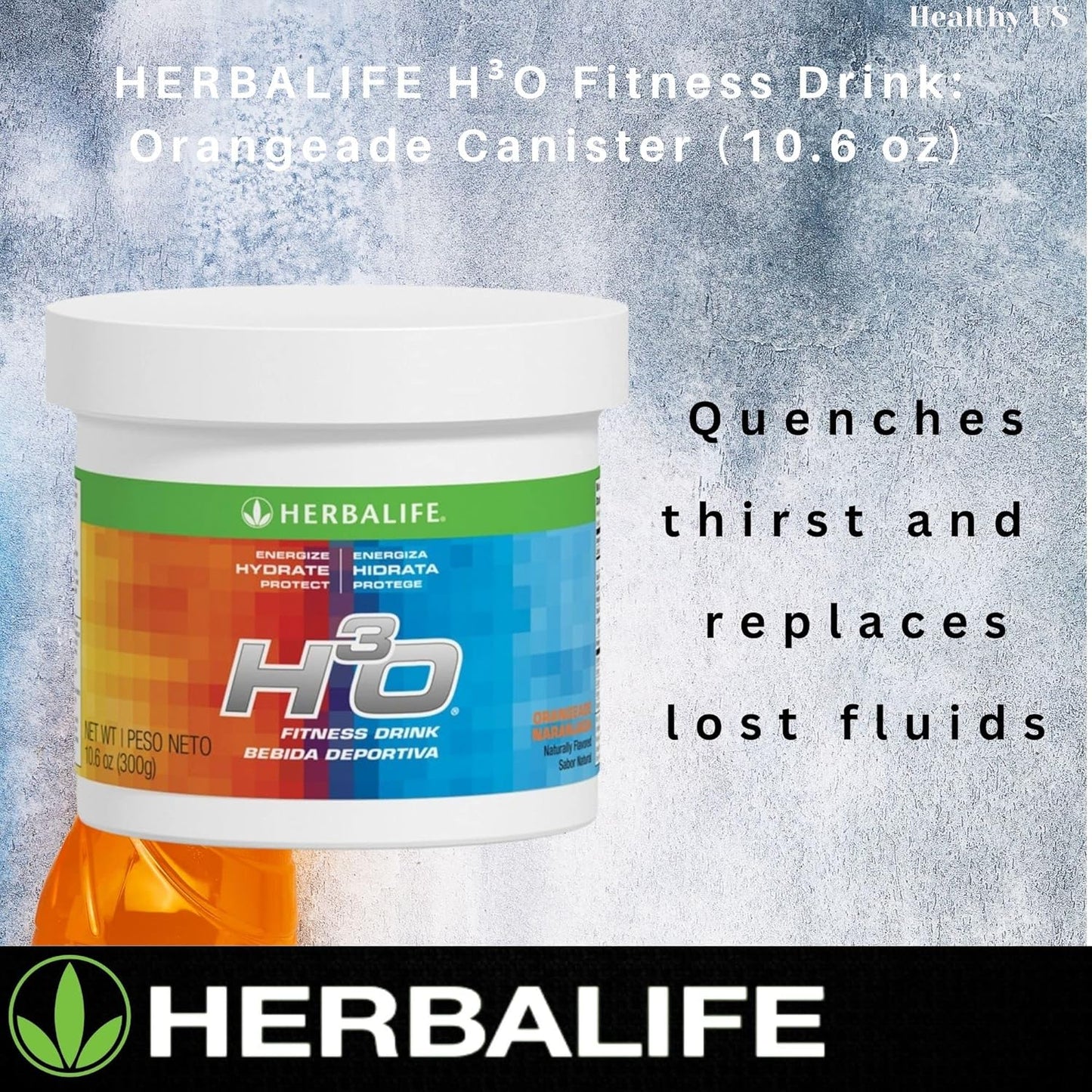Herbalife H³O Fitness Drink: Orangeade Canister - 10.6 Oz (300g) - Carbohydrate Blend for Energy - Energize, Hydrate, Protect - Naturally Flavored