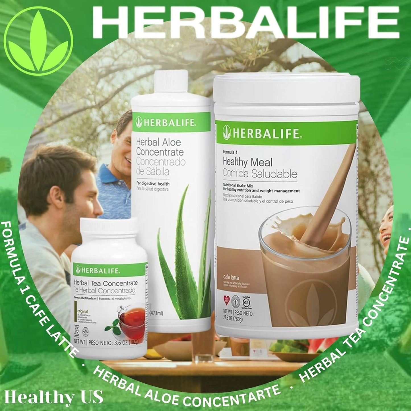 Herbalife Trio Combo: Formula 1 Cafe Latte Shake Mix, Aloe Concentrate, Tea Concentrate - Healthy Nutritional Supplements