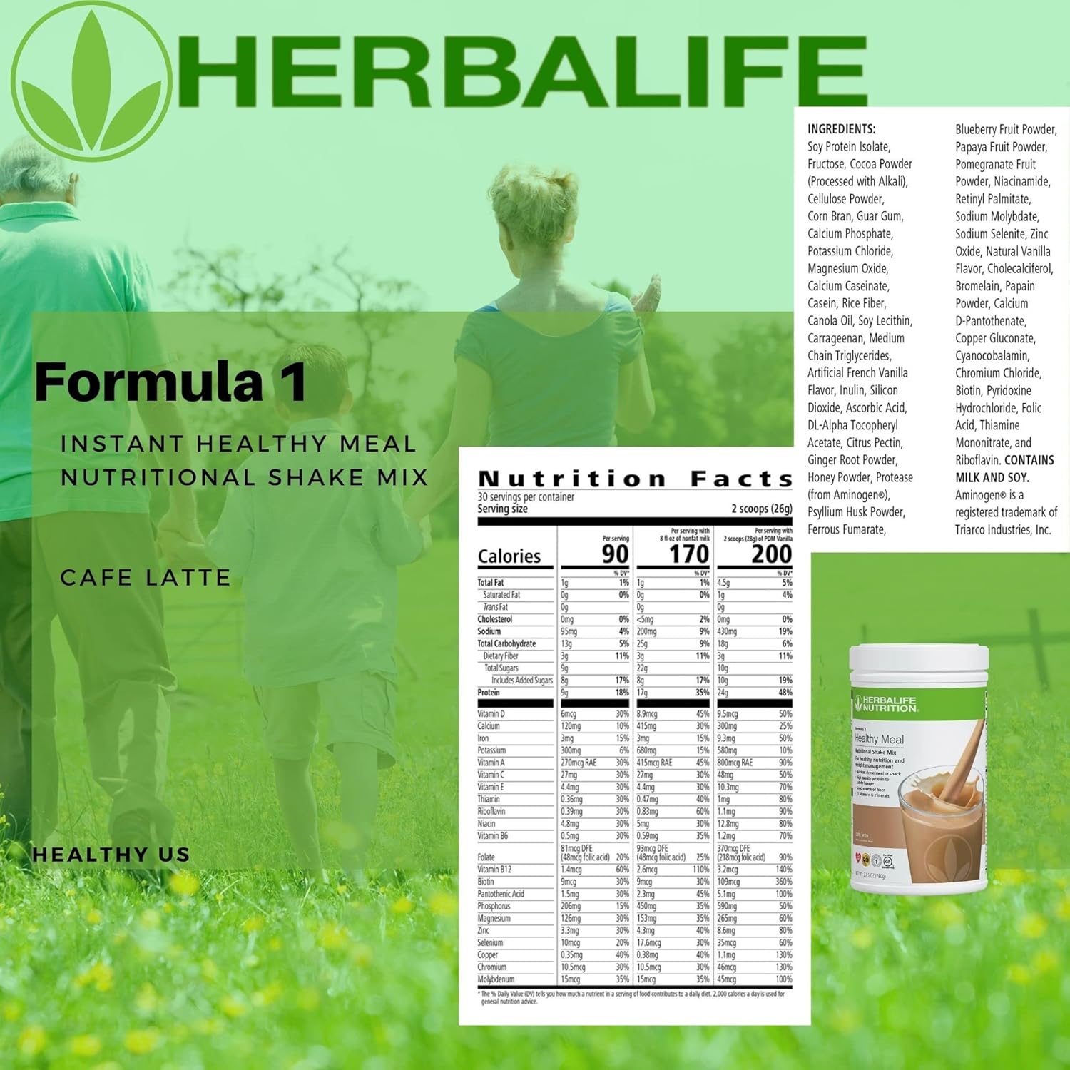 Herbalife Trio Combo: Formula 1 Cafe Latte Shake Mix, Aloe Concentrate, Tea Concentrate - Healthy Nutritional Supplements