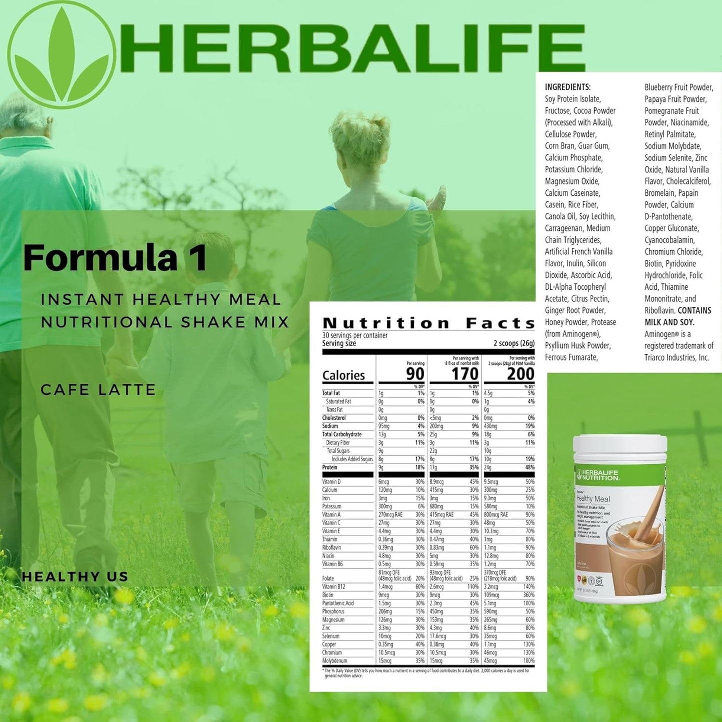 Herbalife Trio Combo: Formula 1 Cafe Latte Shake Mix, Aloe Concentrate, Tea Concentrate - Healthy Nutritional Supplements