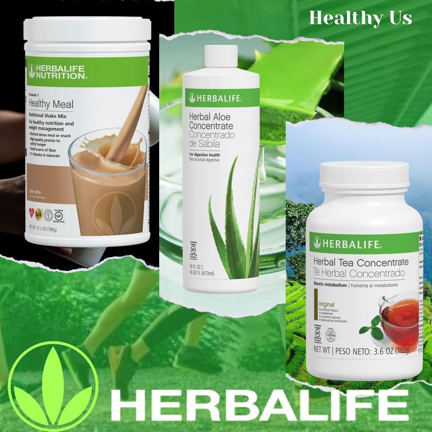 Herbalife Trio Combo: Formula 1 Cafe Latte Shake Mix, Aloe Concentrate, Tea Concentrate - Healthy Nutritional Supplements