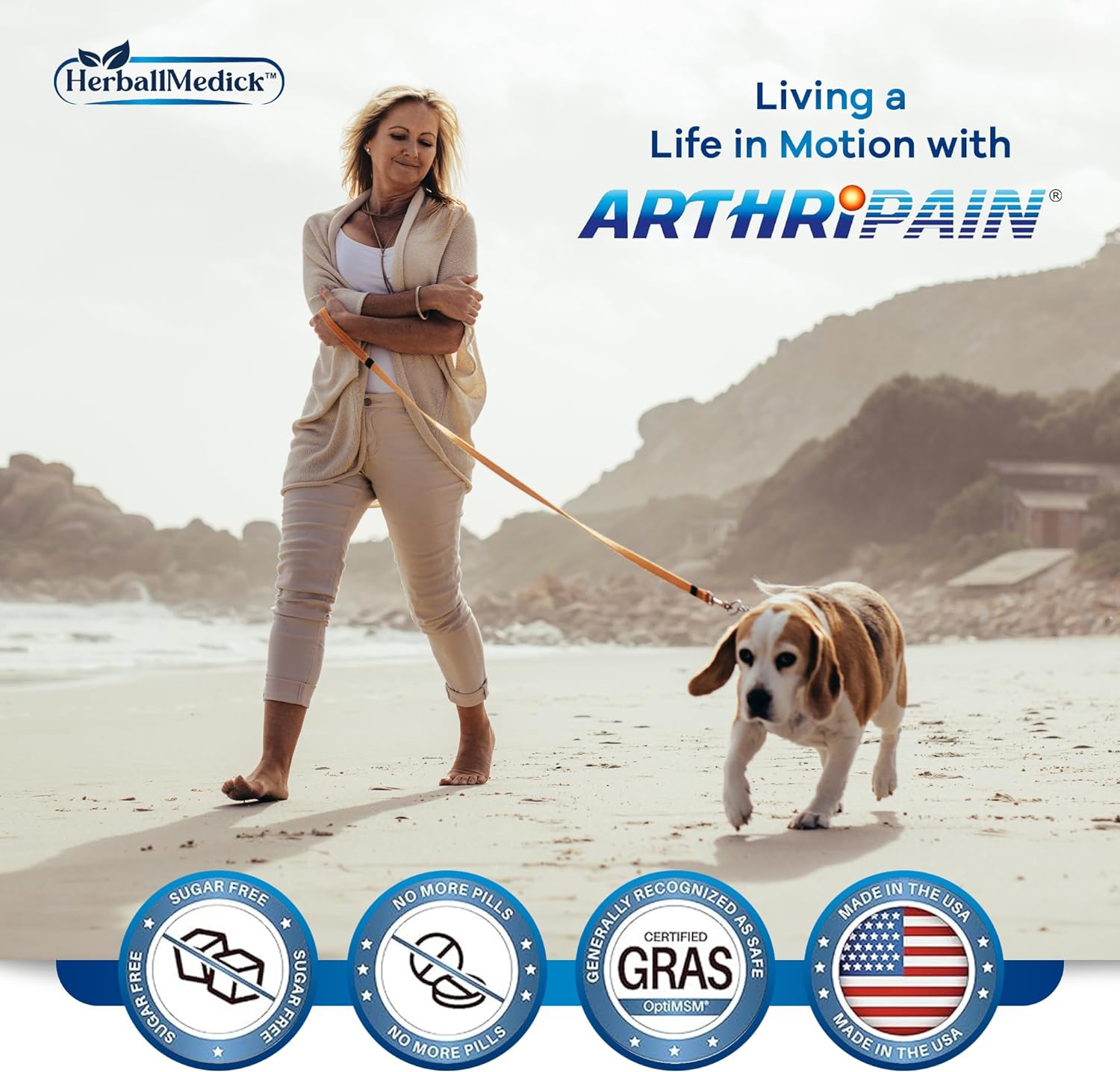 HerballMedick Arthripain Joint Support Supplement for Cartilage Repair with Glucosamine Chondroitin MSM - Clinically Tested Joint Juice for Ligament Relief and Swollen Knee Treatment - Sugar-Free - 15ct Made in US