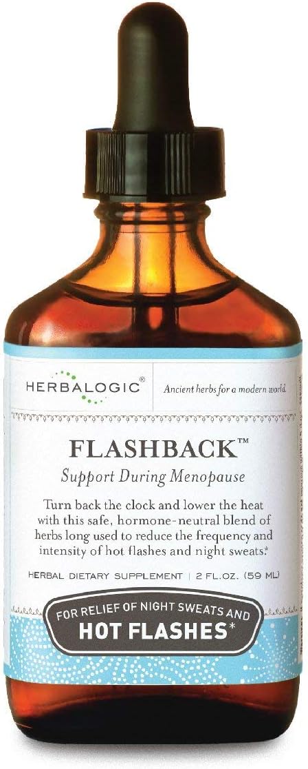 Herbalogic Flashback Liquid Herb Drops - Menopausal Relief for Hot Flashes, Night Sweats, Sleeplessness, Irritability - 2 Fl. Oz.