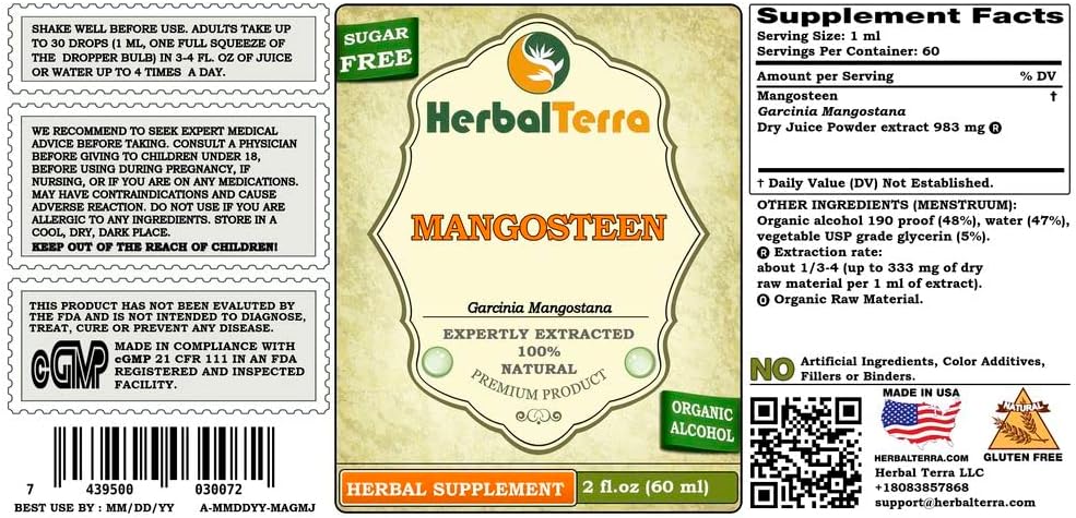 HerbalTerra LLC Mangosteen Leaf Cabbage Dried Juice Powder Liquid Extract 2 oz - Made in USA