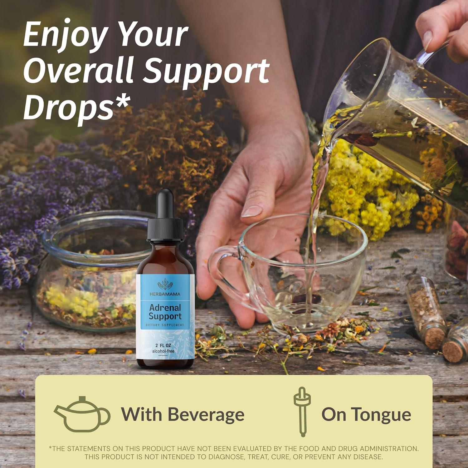 HERBAMAMA Adrenal & Liver Support Kit - Liquid Adrenal Complex & Herbal Liver Gummies - Vegan, Non-GMO - 2 Pack