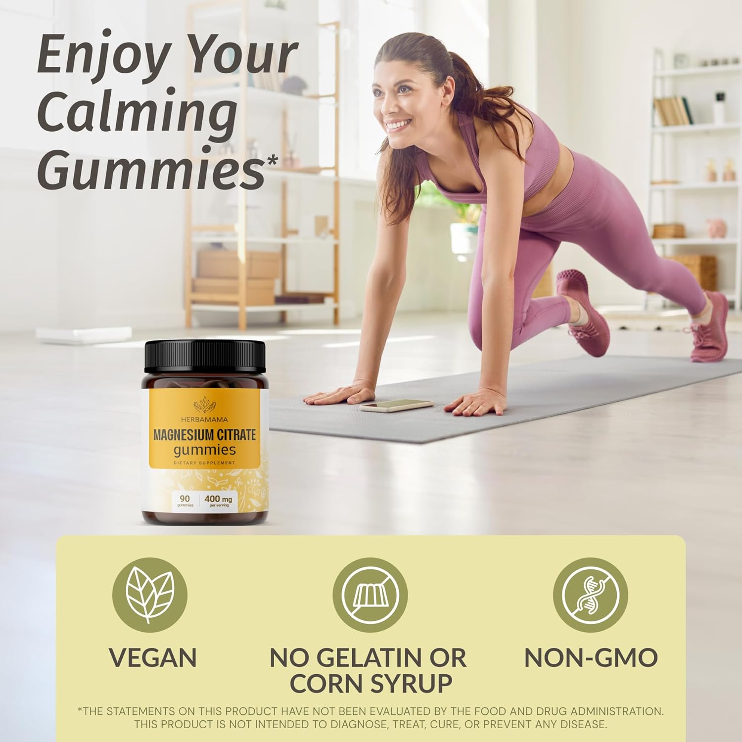 HERBAMAMA Adrenal Support Complex and Magnesium Citrate Gummies Bundle - Vegan and Non-GMO - 2 Pack