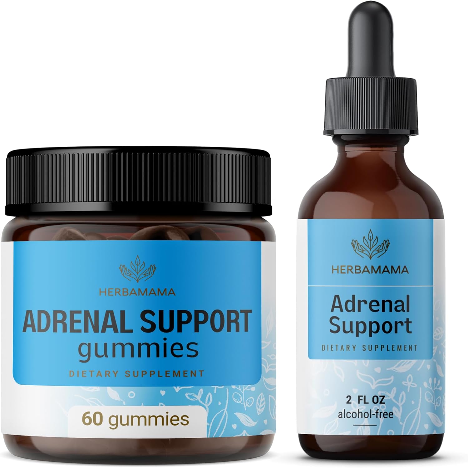 HERBAMAMA Adrenal Support Complex Kit - Liquid and Chewable Bundle - Vegan & Non-GMO - 2 Pack