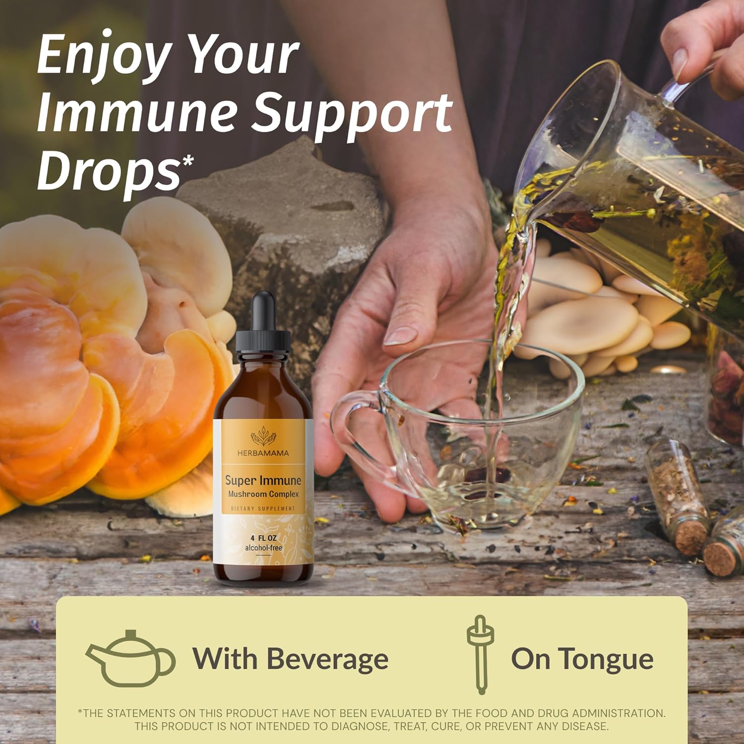 HERBAMAMA Adrenal Support & Super Immune Mushroom Blend Kit - Liquid Complex Bundle - Vegan, Non-GMO, Sugar & Alcohol-Free - 2 Pack