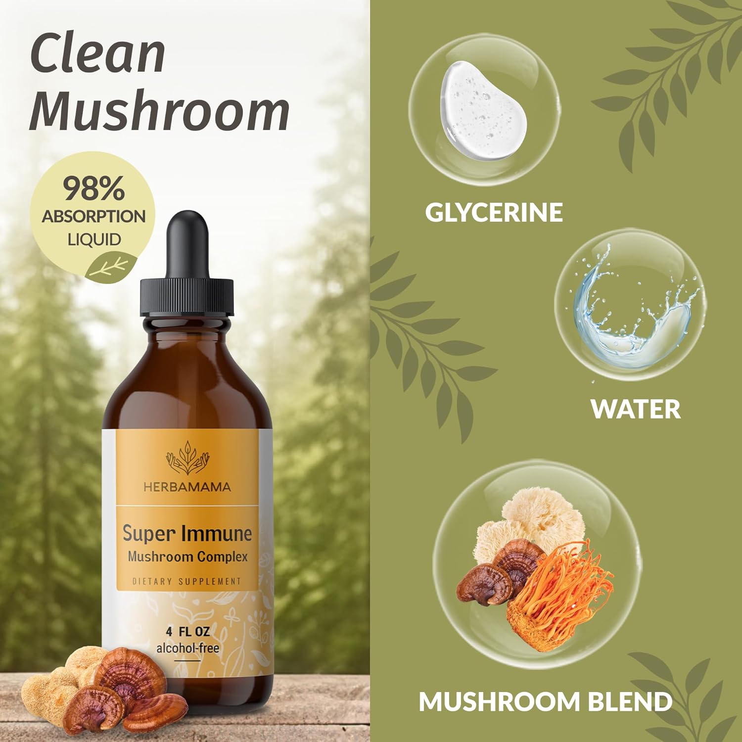 HERBAMAMA Adrenal Support & Super Immune Mushroom Blend Kit - Liquid Complex Bundle - Vegan, Non-GMO, Sugar & Alcohol-Free - 2 Pack