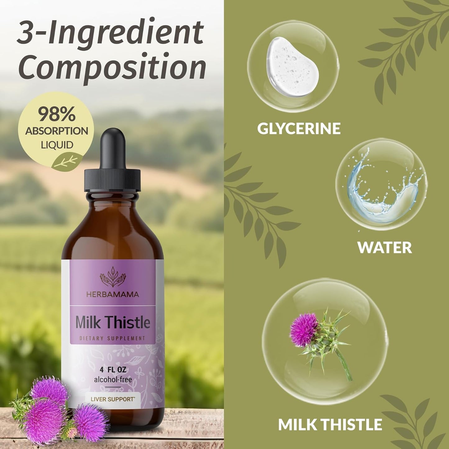 HERBAMAMA Broccoli Sprout and Milk Thistle Supplement Bundle - 1000mg Capsules & 4 oz Extract - Vegan, Non-GMO, Sugar & Alcohol-Free - 2 Pack