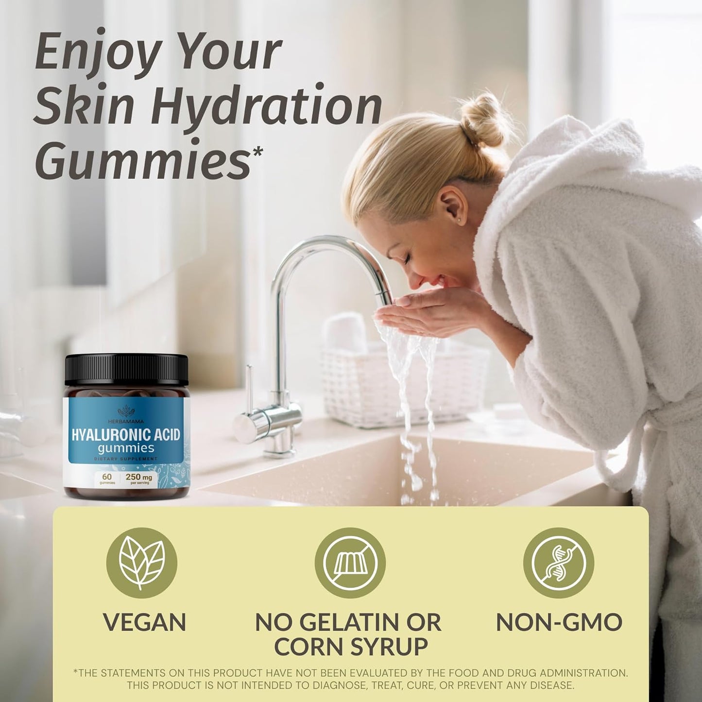 HERBAMAMA Hyaluronic Acid Gummies with Lemon Balm Leaf Extract - 2 Pack Bundle - Vegan, Non-GMO, Alcohol-Free - 250mg Gummies, 4 fl oz Extract