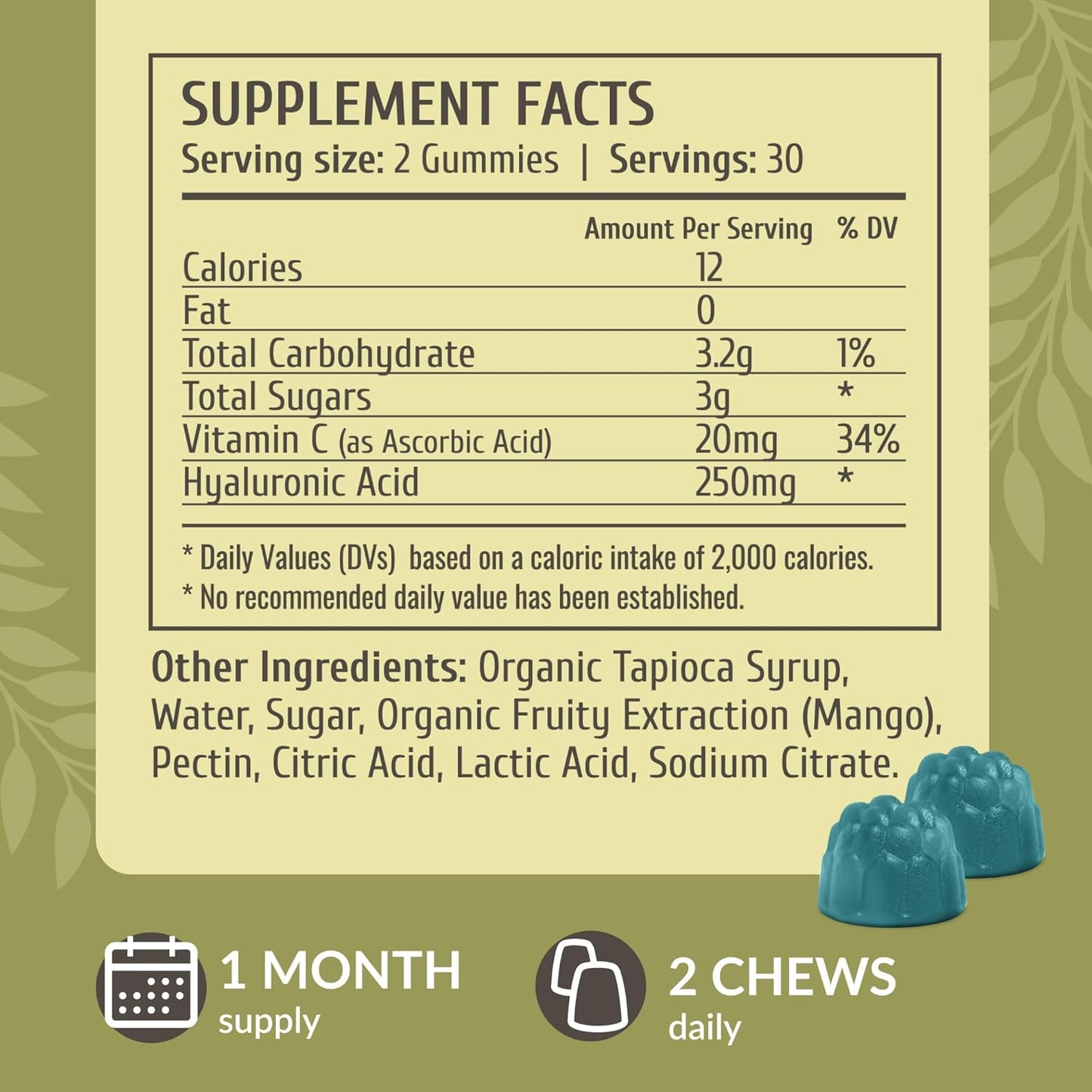 HERBAMAMA Hyaluronic Acid Gummies with Lemon Balm Leaf Extract - 2 Pack Bundle - Vegan, Non-GMO, Alcohol-Free - 250mg Gummies, 4 fl oz Extract