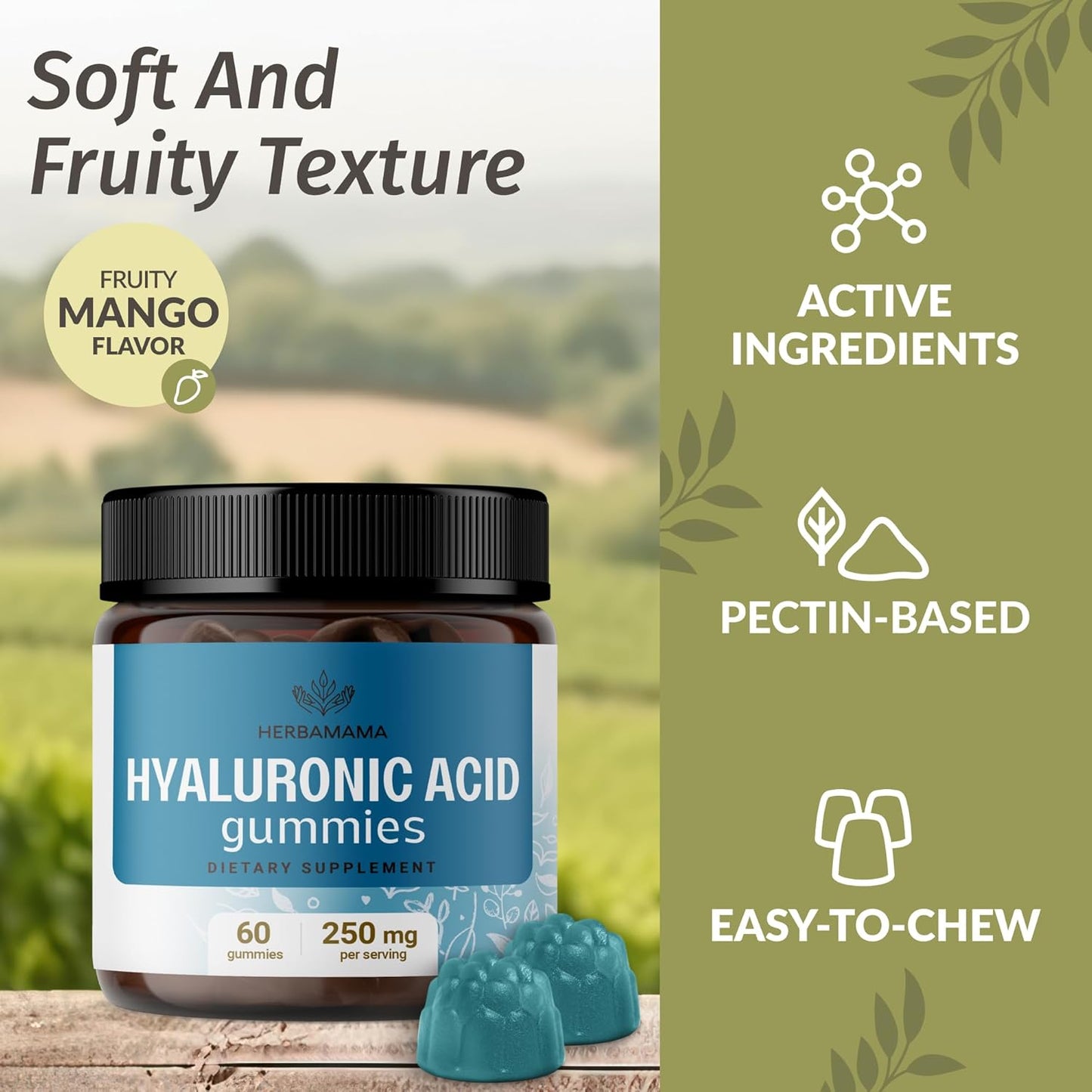 HERBAMAMA Hyaluronic Acid & Magnesium Gummy Kit - 250mg HA & 400mg Magnesium Citrate - Vegan, Non-GMO, Gelatin-Free - 2 Pack