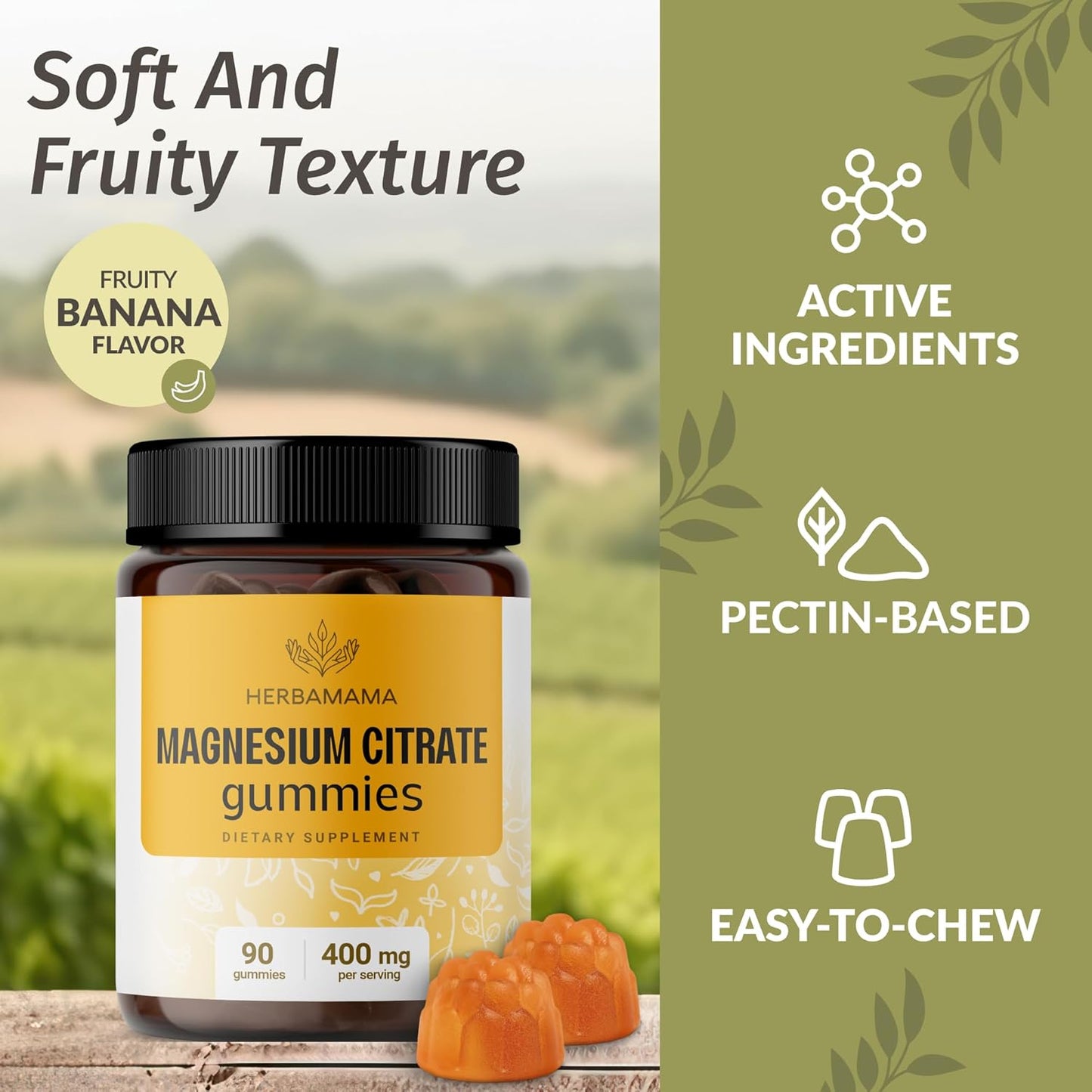 HERBAMAMA Hyaluronic Acid & Magnesium Gummy Kit - 250mg HA & 400mg Magnesium Citrate - Vegan, Non-GMO, Gelatin-Free - 2 Pack