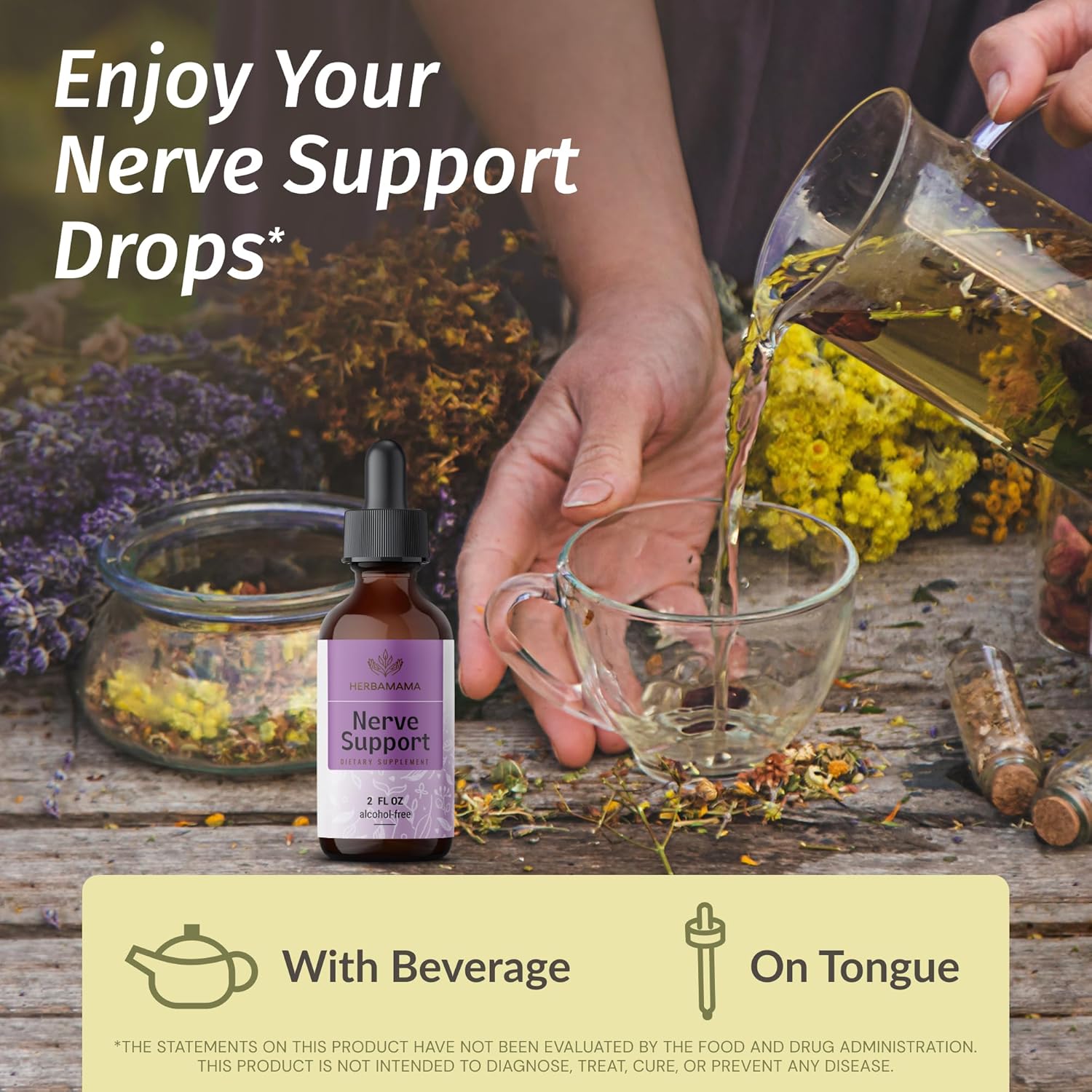 HERBAMAMA Nerve Support Liquid Complex and Rhodiola Rosea Capsules Bundle - Vegan, Non-GMO, Sugar & Alcohol-Free, 2 Pack