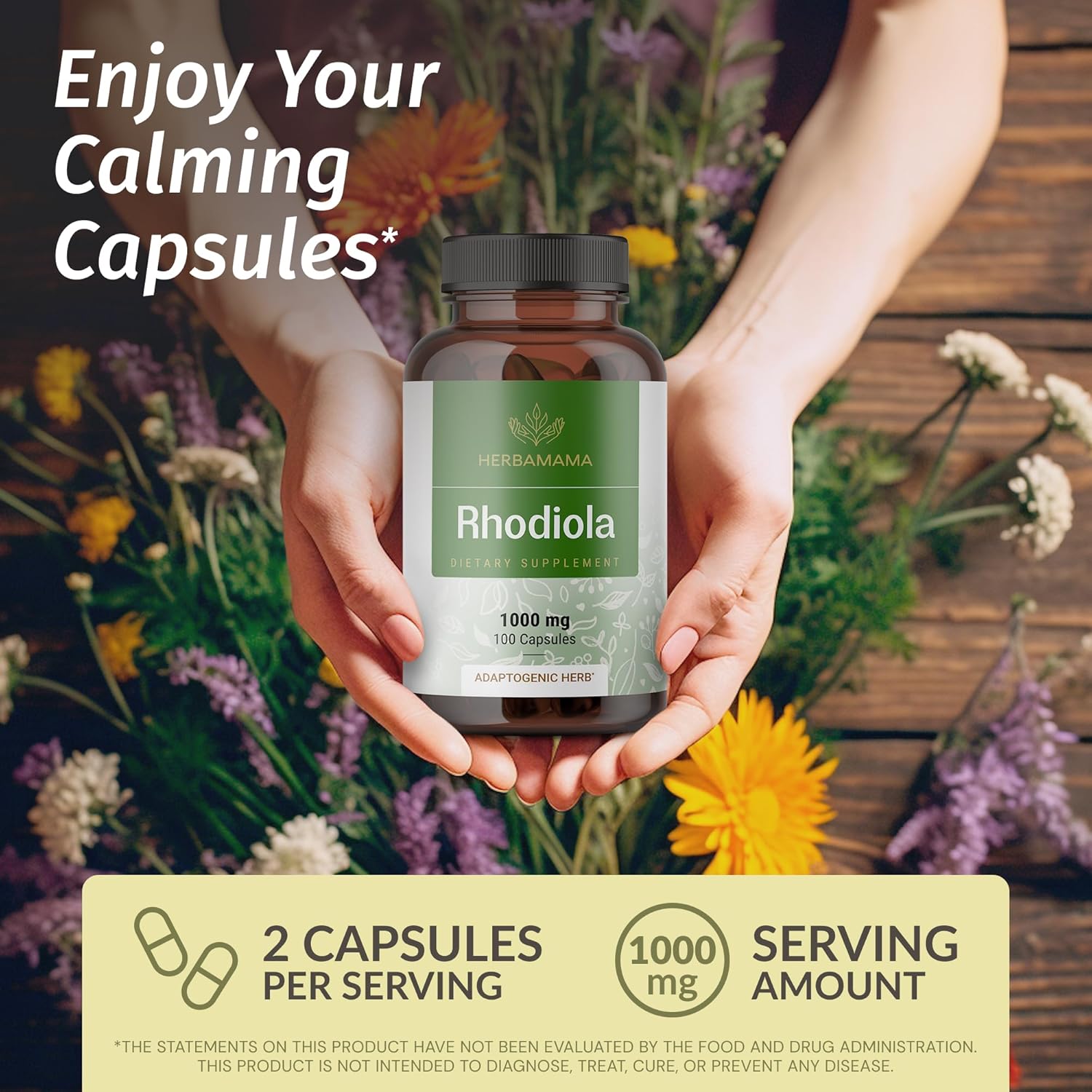 HERBAMAMA Nerve Support Liquid Complex and Rhodiola Rosea Capsules Bundle - Vegan, Non-GMO, Sugar & Alcohol-Free, 2 Pack