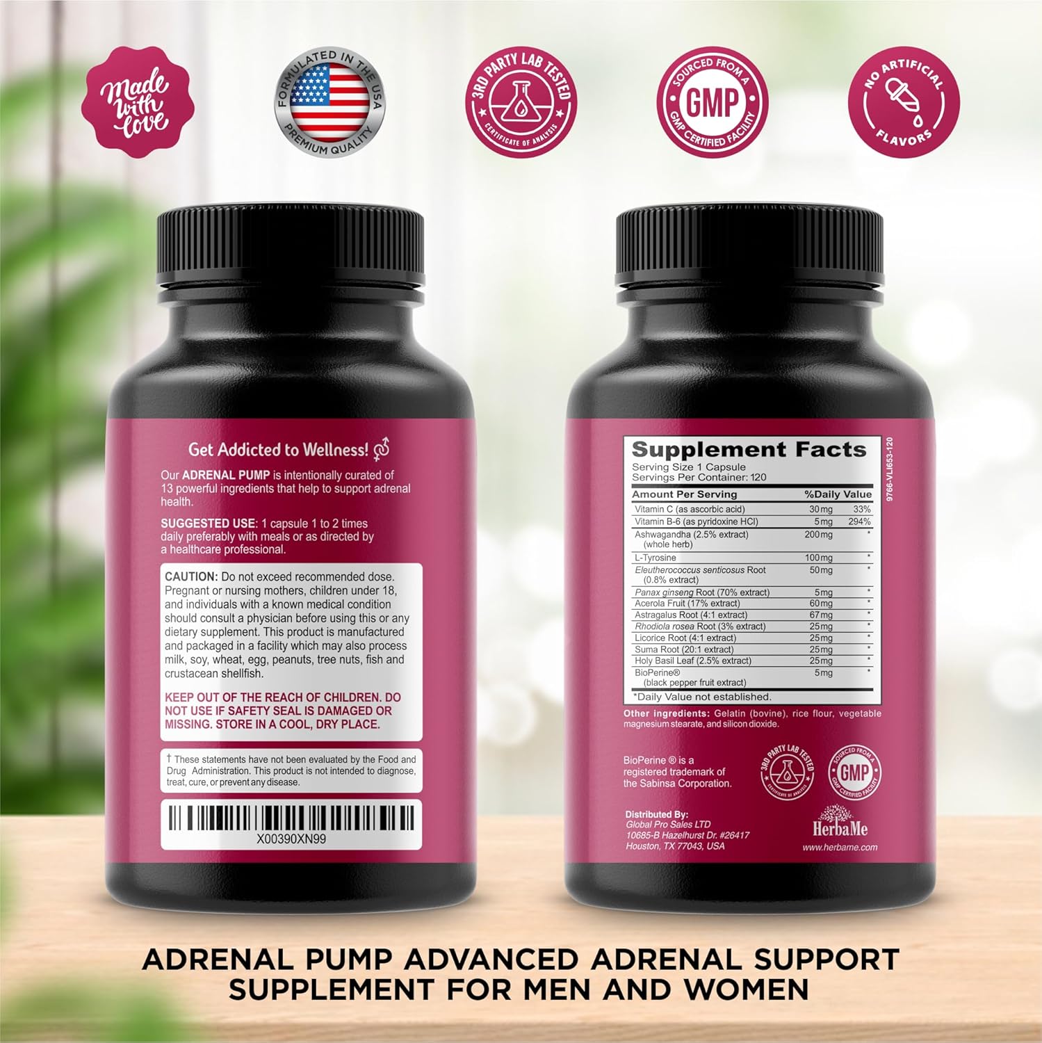 HerbaMe Cortisol Manager Capsules - Adrenal Support Supplement with Ashwagandha & L-Tyrosine for Energy, Stress Relief, Mood Balance, and Fatigue Reduction - 120 Pills
