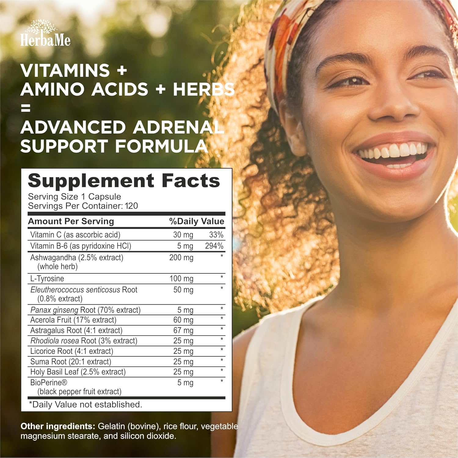 HerbaMe Cortisol Manager Capsules - Adrenal Support Supplement with Ashwagandha & L-Tyrosine for Energy, Stress Relief, Mood Balance, and Fatigue Reduction - 120 Pills