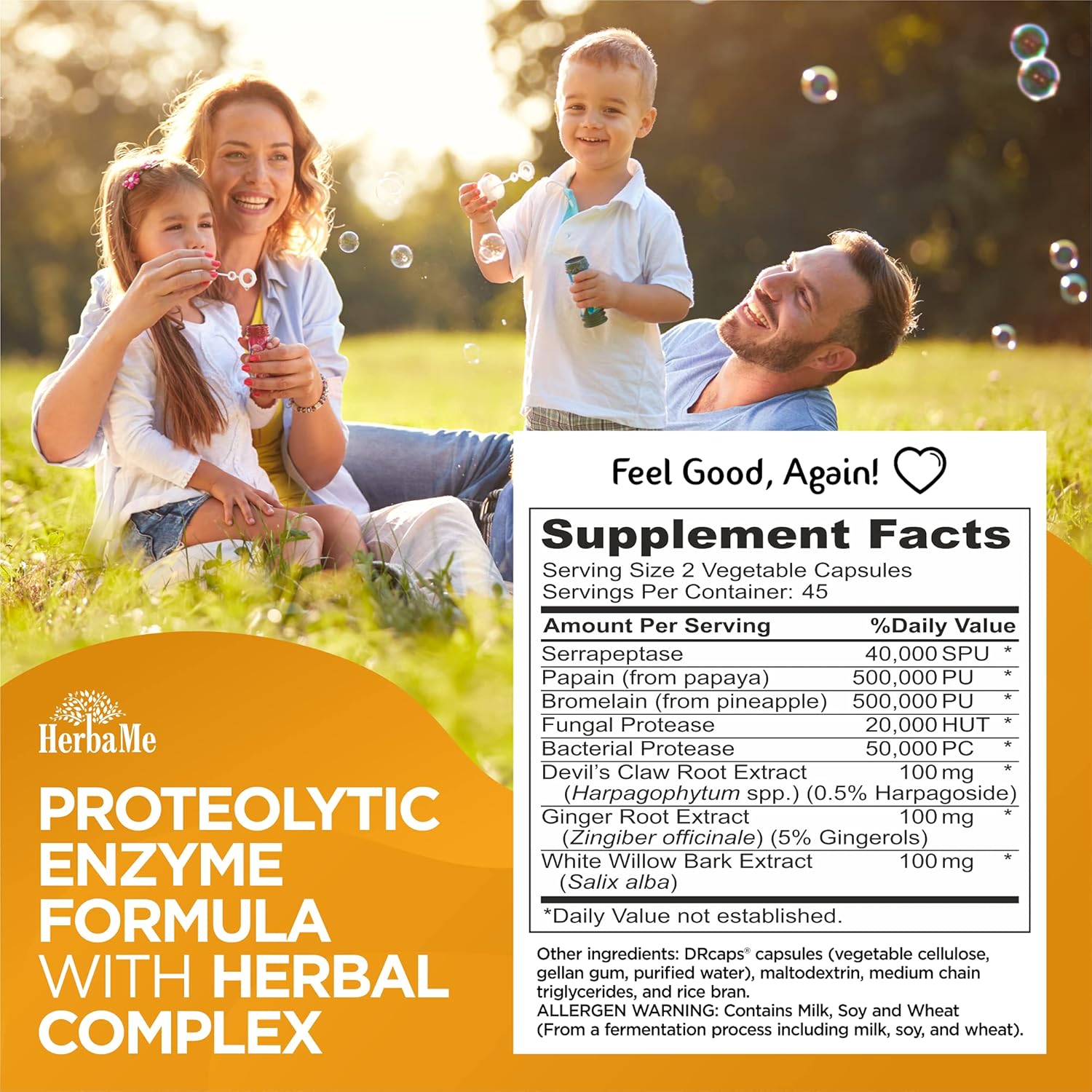 HerbaMe Proteolytic Enzymes Supplement with Serrapeptase - Devils Claw, 90 Capsules for Joint Relief, Muscle Health, and Post-Workout Recovery